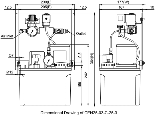 Bơm dầu bôi trơn phun sương CEN25 CHENYING_Sơ đồ cấu tạo